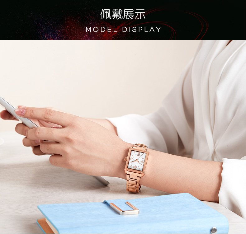 1079輕復(fù)古時尚方形手表進口機芯日歷女士石英手表廠家貨源