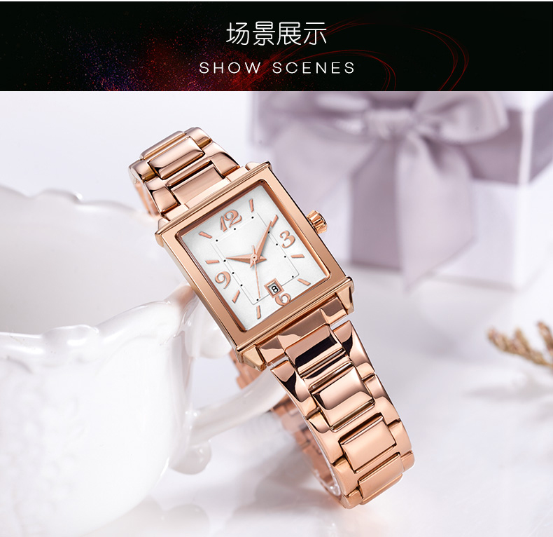 1079輕復(fù)古時尚方形手表進口機芯日歷女士石英手表廠家貨源